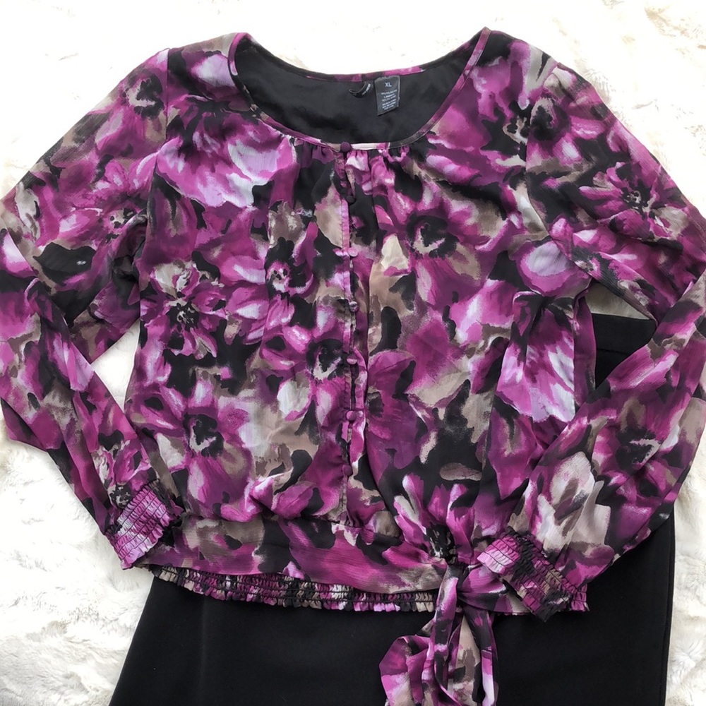 Pretty Purple and Black Tye front Top-Xl